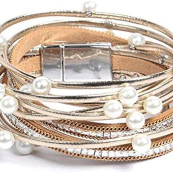 Artilady Leather Wrap Bracelets for Women - Pearl Bracelets Handmade Clasp Bangle Bracelet with Beads Jewelry Gift for Women and Mother