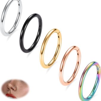 PEAKLINK 316L Hinged Segment Seamless Clicker Ring Nose Ring Hoop Septum Helix Conch Piercing Jewelry 5PCS Daith Lip Lobe Hoop Earrings