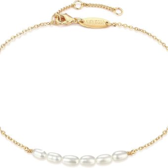 MEVECCO Women Gold Anklet Boho Delicate Handmade 18k Gold Plated Dainty Beach Pearl Foot Chain Ankle Bracelet Adjustable Wafer Anklet for Women ANK-Pearl