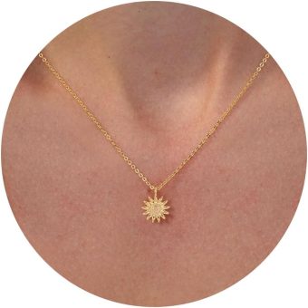 VRIUA Gold Necklace for Women, Dainty Star of David Necklace 14K Gold Plated Butterfly Necklace Sun Lotus Flower Necklace Simple Bead Necklace Jewelry Everyday for Women