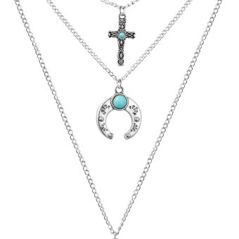 IDesign Western Layered Necklace for Women Cowgirls Turquoise Stone cross Western Cowboy Necklaces Bull Head Necklace Jewelry for Women