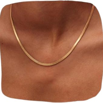 Hey Harper Nassau Necklace - Waterproof & Sweatproof Simple Womens Necklaces for Everyday Wear - Silver, Rose Gold, Gold Necklaces for Women - Stainless Steel Necklace - Herringbone Chain with 14k Golden Color PVD Coating - Necklaces for Women Trendy