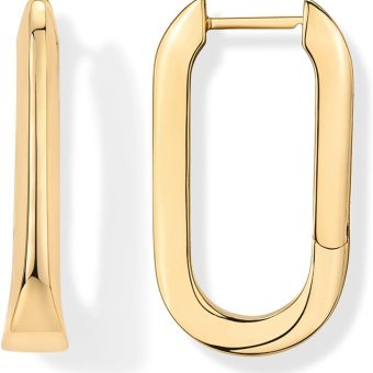 PAVOI 14K Gold Plated Sterling Silver Posts U-Shaped Link Hoop Earrings for Women | Lightweight Long Huggies Earrings