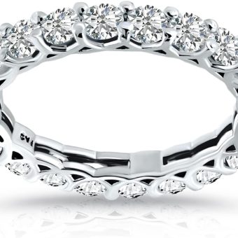 Hoops & Loops 925 Sterling Silver Cubic Zirconia 3mm Round-Cut Eternity Wedding Band Rings, Bridal Stackable Engagement Anniversary Ring for Women