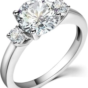 Jude Jewelers Stainless Steel Round Cut Three Stone Wedding Engagement Anniversary Promise Ring