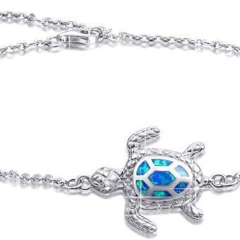 Blue Opal Sea Turtle Ankle Sterling Silver Anklet Fine Jewelry for Women Gifts 4 Level Adjustable Anklet (Large Bracelet)