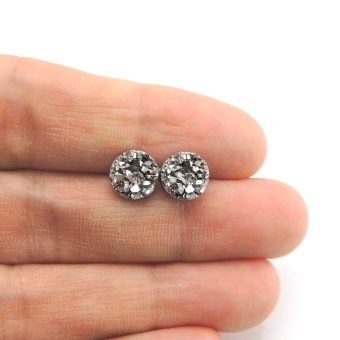 Faux Druzy Earrings on Hypoallergenic Plastic Posts 8mm (Gunmetal Grey)