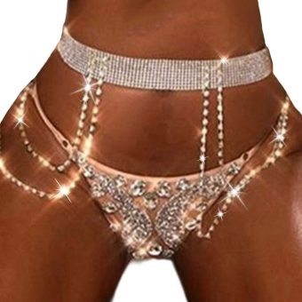 Boho Rhinestone Bikini Chain Set Silver Sexy Sequins Mesh Body Chains Summer Bra Body Jewelry for Women (Waist chain)