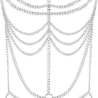 Connie Cloris Women's Sexy Body Chain Suit Fashion Halter Bra Chain Body Jewelry (206-F-Silver color)