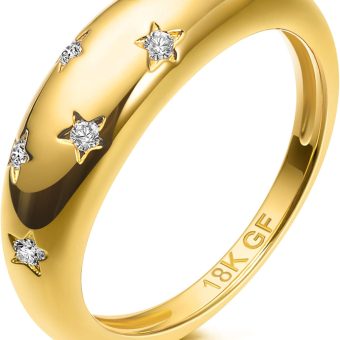 AllenCOCO Chunky Gold Plated Rings for Women - Trendy Cubic Zirconia 14k Gold Filled Stackable Rings