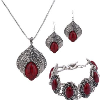 YAZILIND Jewelry Sets Silver Plated Retro Gemstone Claw Flower Pendant Necklace Drop Earrings Bracelet