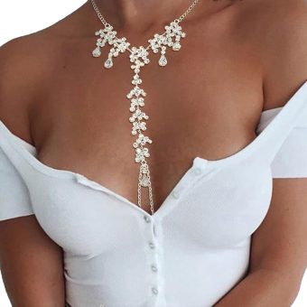 Rhinestone Bra Body Chain Non Piercing Nipple Chain Necklace Crystal Chest Chain Sexy Lingerie Nipple Jewelry Rave Body Jewelry for Women(Crystal necklace-gold)