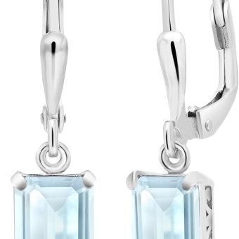 Gem Stone King 925 Sterling Silver 8X6MM Emerald Cut Gemstone Birthstone Leverback Drop Dangle Earrings For Women