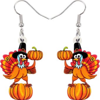 NEWEI Cute Acrylic Thanksgiving Turkey Chicken Earrings for Women Fall Pumpkin Accessories Charms Jewelry Gifts