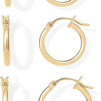 PAVOI 18K Gold 925 Sterling Silver Post Hoop Earrings for Women | Thin Small Gold Huggie Hoop Earrings | 3 Pairs Gold Hoop Earring Pack