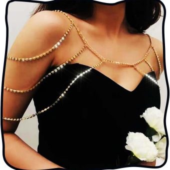 Dresbe Boho Layered Shoulder Chain Gold Rhinestone Body Chains Party Body Jewelry Accessories for Women and Girls