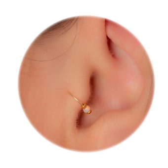 Small Tragus 24 Gauge Gold Filled Earring - 24g Tragus Hoop With White Opal - Hypoallergenic Earring 7mm Diameter 0.2 Inches Cartilage Jewelry - Handmade Body Jewelry Women Men Unisex