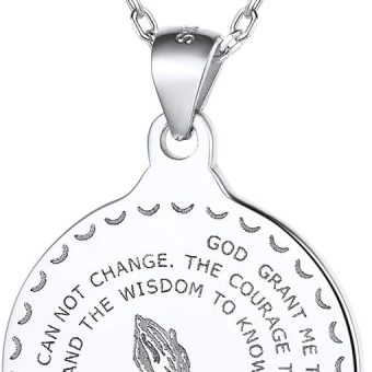 Nofade Silver Men Women Bible Verse Prayer Necklace 925 Sterling Silver Praying Hands Coin Medal Pendant Necklace Religious Christian Jewelry(with Gift Box)