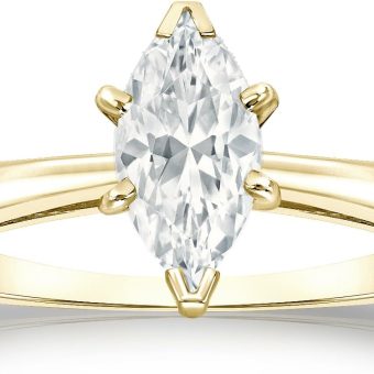 14k Yellow Gold Marquise Diamond Ring V-End Prong (1/4 cttw, H-I Color, I1-I2 Clarity), Size 4-9