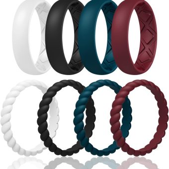 Egnaro Silicone Wedding Bands Women, Inner Arc Ergonomic Breathable Design Silicone Rubber Wedding Bands