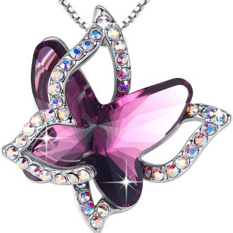 Butterfly Birthstone Crystal Necklace - Silver Tone with 18”+2” Chain - Necklace Mother’s Day Anniversary Birthday Christmas - Gifts for Women Girls Daughter