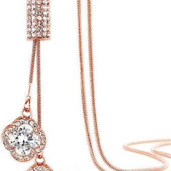 Women's Crystal Flower Jewelry Tassel Pendant Long Chain Necklace