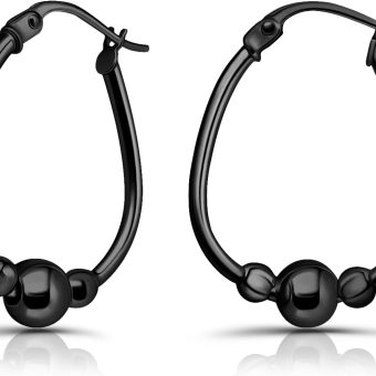 Hoops & Loops 925 Sterling Silver Bead Ball Hoop Earrings,18mm & 30mm Dangle Drop Beaded Earrings for Women