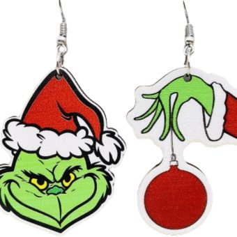 Christmas Earring Handmade Wooden Grinchmas Drop Earring Christmas Teardrop Dangle Earrings New Year Jewelry Xmas Gift for Women