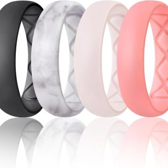 Egnaro Inner Arc Ergonomic Breathable Design, Silicone Rings for Women with Half Sizes, Women's Silicone Wedding Band, 6mm Wide - 2mm Thick