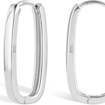 925 Sterling Silver Rectangle Hoop Earrings for Women Silver Geometric Hypoallergenic Oval Hoop Earrings 14K Gold Square Huggie Hoops Earrings for Jewelry Gifts