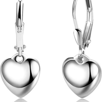 925 Sterling Silver Heart Dangle Earrings for Women Silver Dangle Leverback Earrings Hypoallergenic Love Heart Dangle Drop Earrings for Jewelry Gifts