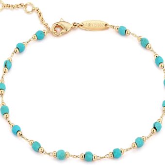 MEVECCO Gold Round Turquoise Beaded Bracelets,14K Gold Plated Handmade Cute Dainty Bracelet for Women