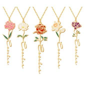 Birth Flower Name Necklace Personalized 18K Gold Plated Birth Month Flower Necklace Dainty Flower Necklace Custom Jewelry Birthday Gift for Women