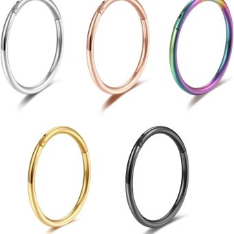 Lantine 5 Pcs 20G 18G 16G Nose Rings Hoop Set 316L Surgical Steel Earrings Tragus Septum Piercing Cartilage Hoop For Women Men