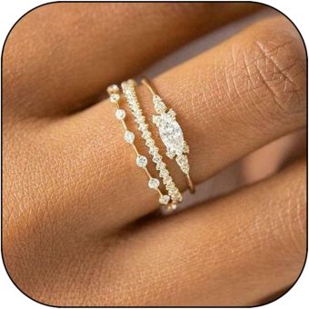 Stackable Gold Rings for Women Set Dainty 14K Trendy Gold Plated Non Tarnish Stacking Cubic Zirconia Fashion Ring Jewelry Size 6 7 8 9 10