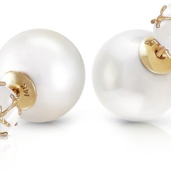 Galaxy Gold GG 14k Yellow Gold Fashion Style Shell 66.40 Carat Total Pearl and Opal Stud Earrings