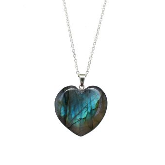 Gempires Labradorite Heart Pendant Necklace, Labradorite Pendant 1.25 Inch Heart Crystal Necklace, Labradorite Jewelry for Women, Silver Plated 20 inches Adjustable Chain