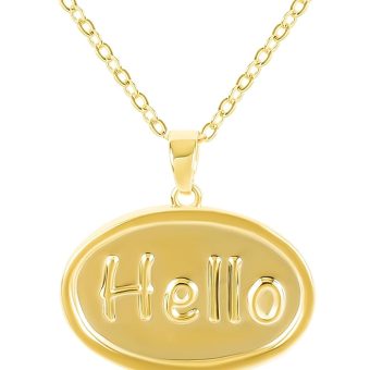 NEKOL Gold Hello Pendant Necklace for Women 14K Gold Plated Hello Charm Necklace Hello Words Letter Oval Coin Necklace Adjustable Chain Summer Vacation Party Trendy Jewelry Gift for Women Men