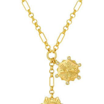 WOWORAMA Gold Pendant Necklace for Women Trendy Sun Star Cross Charm Necklace Lucky Leaf Heart Choker Necklace Chunky Gold Chain Necklace