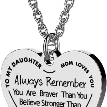 seensea Haoflower Daughter Heart Pendant Necklace You are Braver Than You Believe Engraved Motivational Message Stainless Steel Jewelry Gifts from Mom Dad