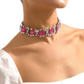 Jumwrit Colorful Rhinestone Choker Necklace Statement Chunky Chain Necklace Sparkle Prom Party Necklace Jewelry for Women Girls