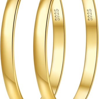 EXGOX 5mm Wide Gold Hoop Earrings for Women,Sterling Silver Hoop Earrings Large Silver Hoop Earrings Hypoallergenic Lightweight 14K Real Gold Plated Big Hoop Earrings for Women 30/40/50/60/70mm