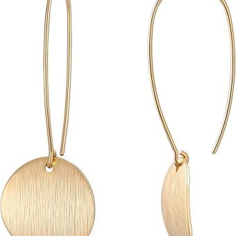 Statement Long Gold Circle Simicircle Ball Dangling Earrings for Women Lightweight Circle Disc Coin Geometric Flat Brushed 18k Gold Plated Drop Dangle Hanging Hoop Earrings for women Gift for Her