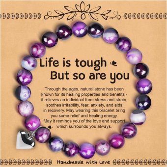 SUPHELPU Amethyst Bracelet for Women Trendy, Breast Cancer Self Care for Woman, Get Well Gift for Women after Surgery, Relaxation Stress Relief Anxiety Feel Better Sympathy Inspirational Purple Gifts