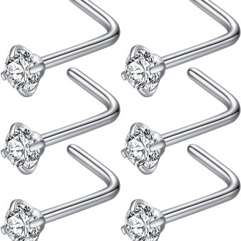 316L Surgical Steel 22g/20g/18g Nose Rings Studs L-Shape Nose Nostrial Piercing Body Jewerly L Shaped Nose Studs 1.5mm 2mm 2.5mm 3mm CZ Nose Screw Studs Rings for Women