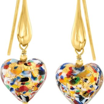 Ross-Simons Italian Murano Glass Heart Drop Earrings in 18kt Gold Over Sterling