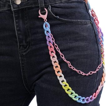 Wiwpar Colorful Acrylic Jean Chains Wallet Pocket Chains Rainbow Jean Pants Chain Keychain Body Chain for Women and Girls (Pink)