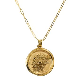 23.5K Gold Vermeil Wax Seal Pendant, 18" Handmade Coin Necklace for Women by Lotus Stone Jewelry (Gold Vermeil)