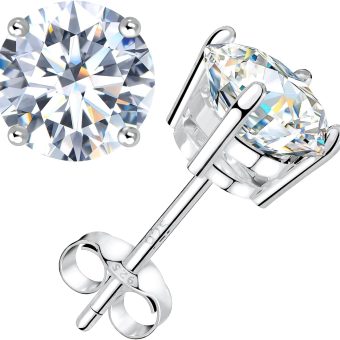 BREN Moissanite Earrings S925 Sterling Silver Diamond Earrings 18k White Gold Moissanite Stud Earrings for Men D Color Brilliant Round Cut Diamond Stud Earrings for Women