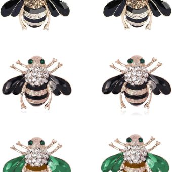 GOLDEN STRAWBERRY 6 PCS Honey Bee Brooches Lapel Pins Crystal Insect Themed Bee Brooches for Women ( 3 Colors)